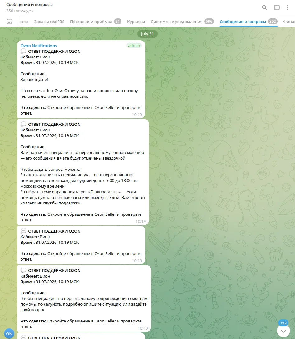 Операционные уведомления продавца в Telegram